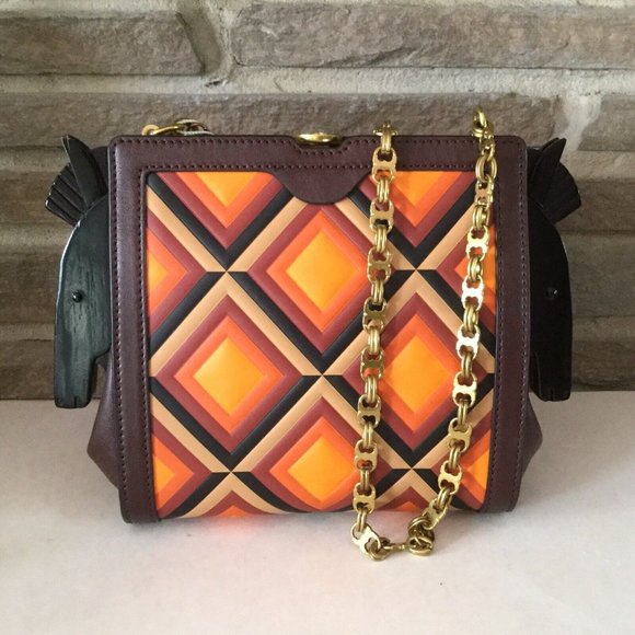 Collectible Tory Burch Horse Frame Leather Clutch Cross Body Bag Purse Rare New - Picture 3 of 7